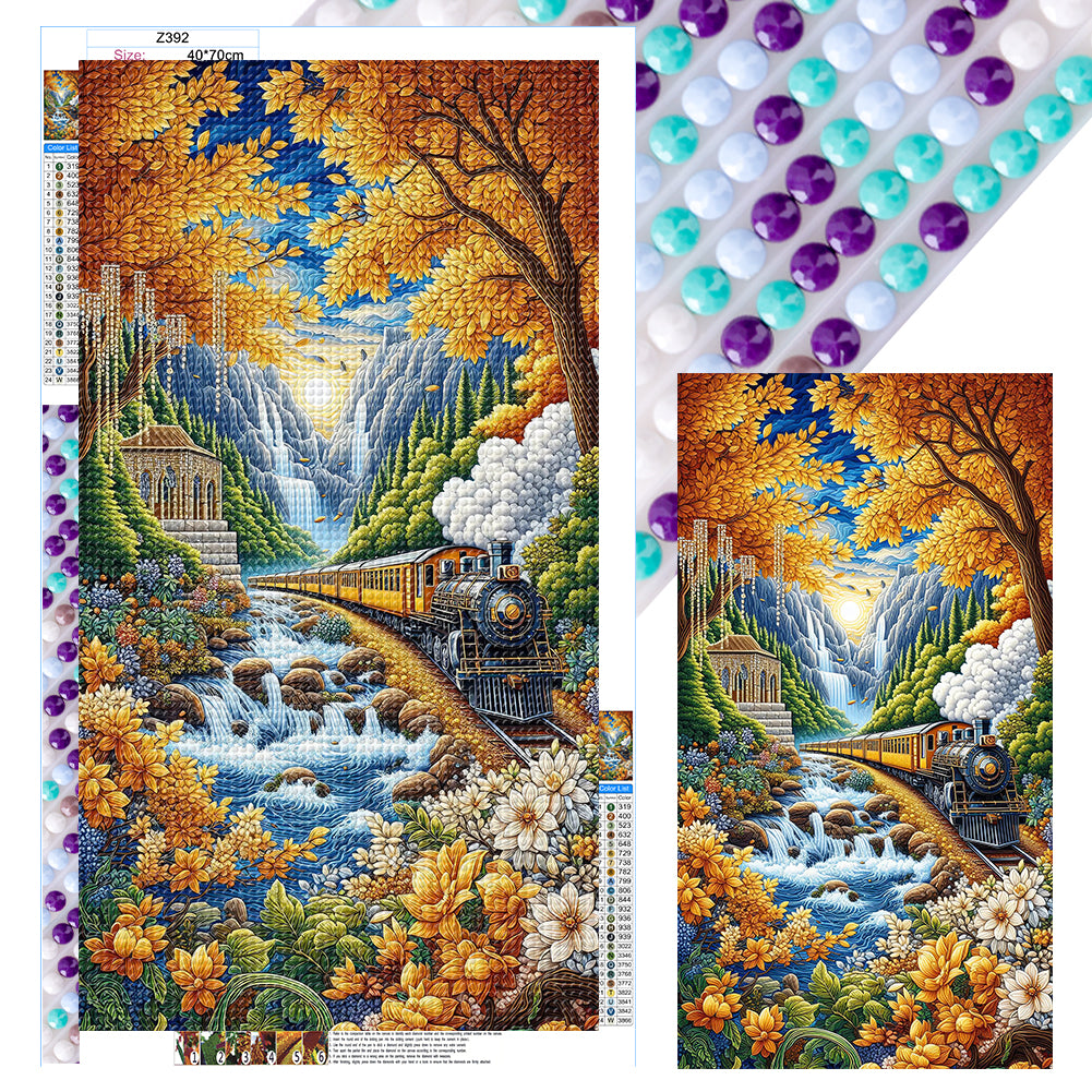 Diamond Painting - Full Round - Train Under Autumn Leaves (40*70CM)