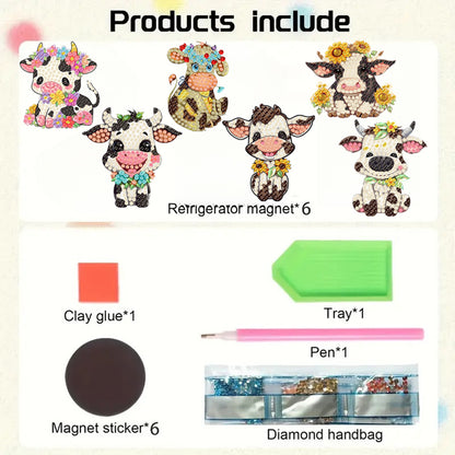 6Pcs Acrylic Animals Diamond Painting Refrigerator Magnet for Fridge Whiteboards