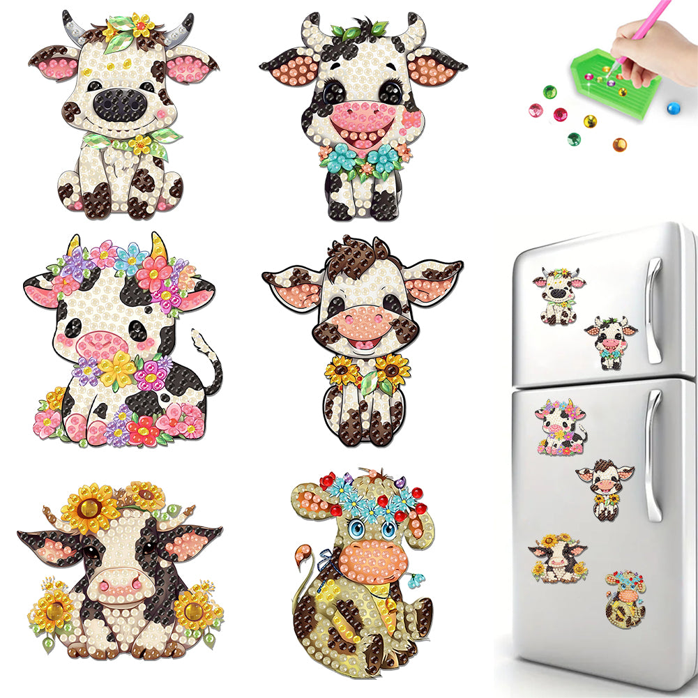 6Pcs Acrylic Animals Diamond Painting Refrigerator Magnet for Fridge Whiteboards