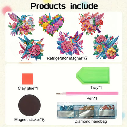 6Pcs Acrylic Animals Diamond Painting Refrigerator Magnet for Fridge Whiteboards