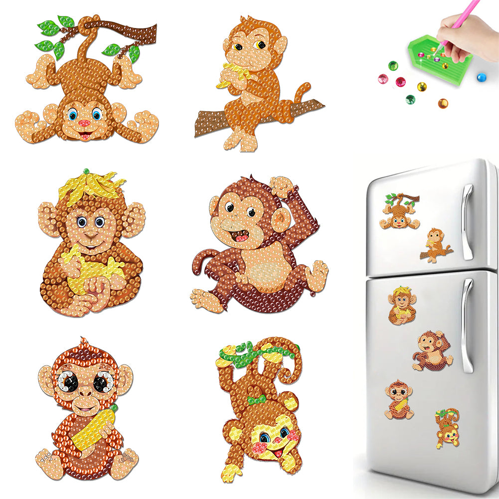 6Pcs Acrylic Animals Diamond Painting Refrigerator Magnet for Fridge Whiteboards