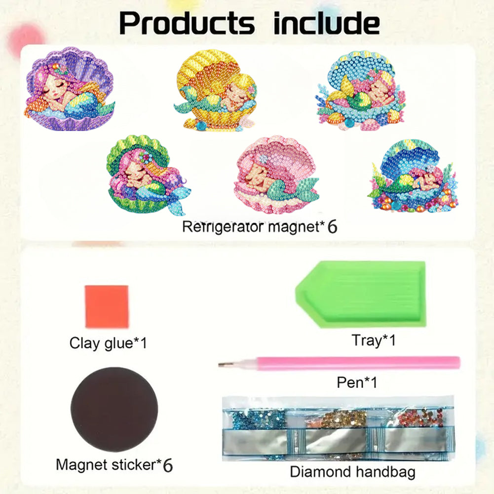 6Pcs Acrylic Animals Diamond Painting Refrigerator Magnet for Fridge Whiteboards