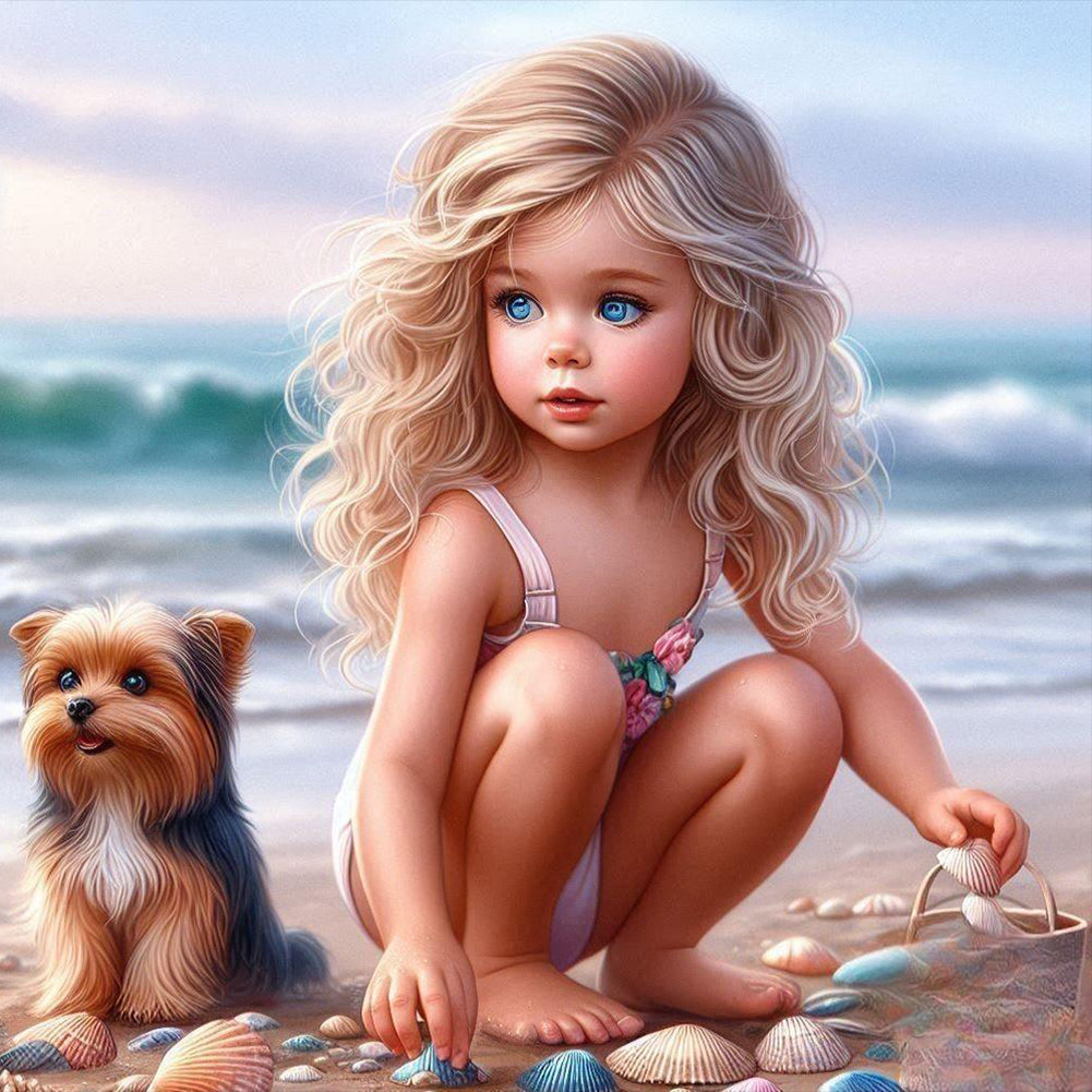 Diamond Painting - Full Round - Girl And Dog (40*40CM)