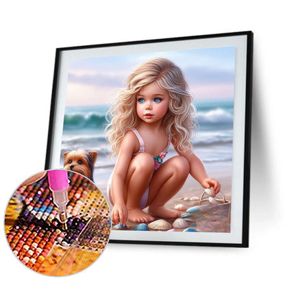 Diamond Painting - Full Round - Girl And Dog (40*40CM)