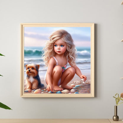 Diamond Painting - Full Round - Girl And Dog (40*40CM)