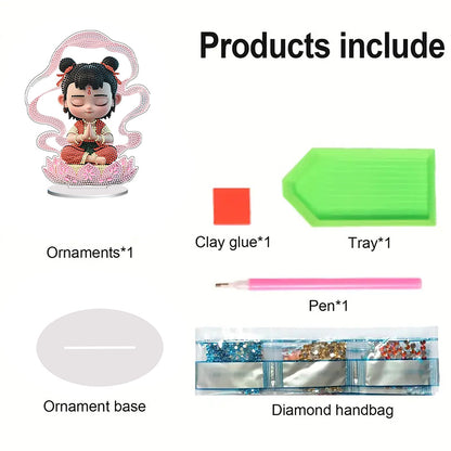 Ne Zha Acrylic Table Top Diamond Painting Ornament Kits Desktop Diamond Art Kits