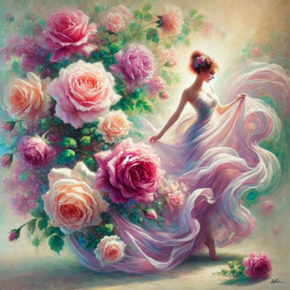 Diamond Painting - Full Round - Girl And Flower (40*40CM)