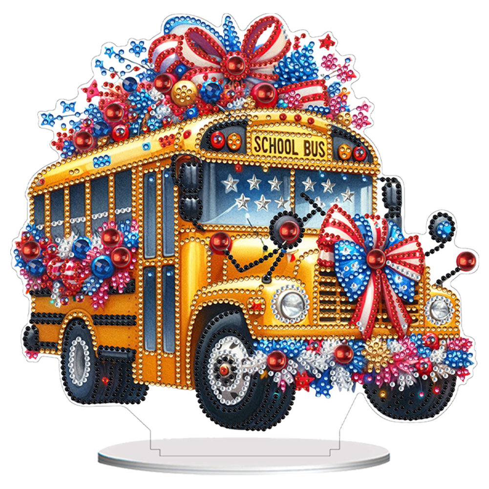 Acrylic Special Shape Independence Day School Bus Diamond Painting Ornament