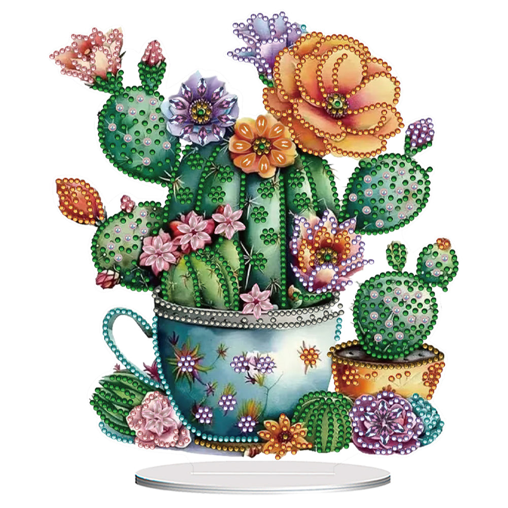Acrylic Special Shape Cactus Pots Desktop Diamond Art Kits for Home Office Decor
