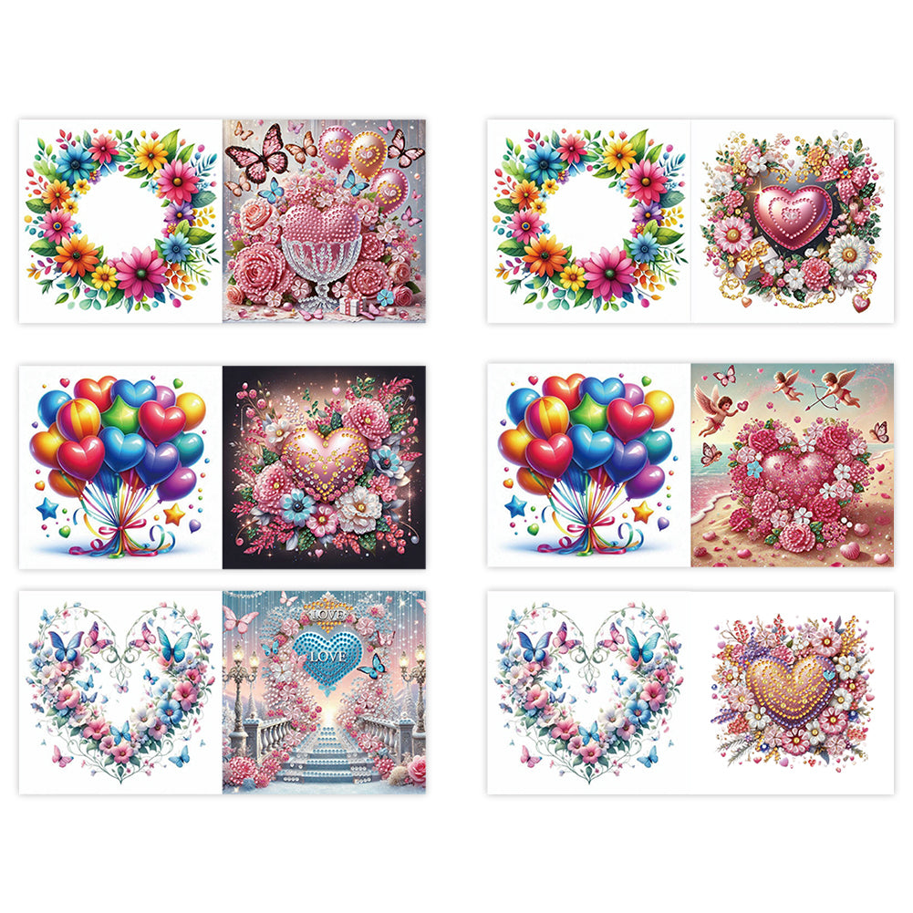 6Pcs Flower Heart Diamond Handmade Card Diamond Painting Greeting Card