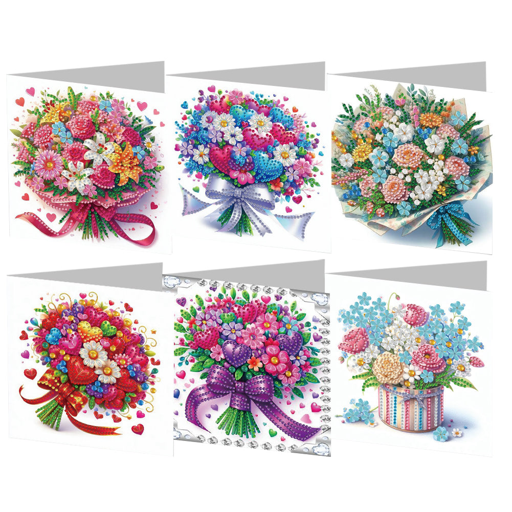 6Pcs Bouquet Diamond Handmade Card Diamond Painting Greeting Card for Adults
