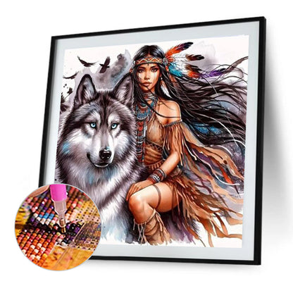 Diamond Painting - Full Round - Girl And Wolf (40*40CM)