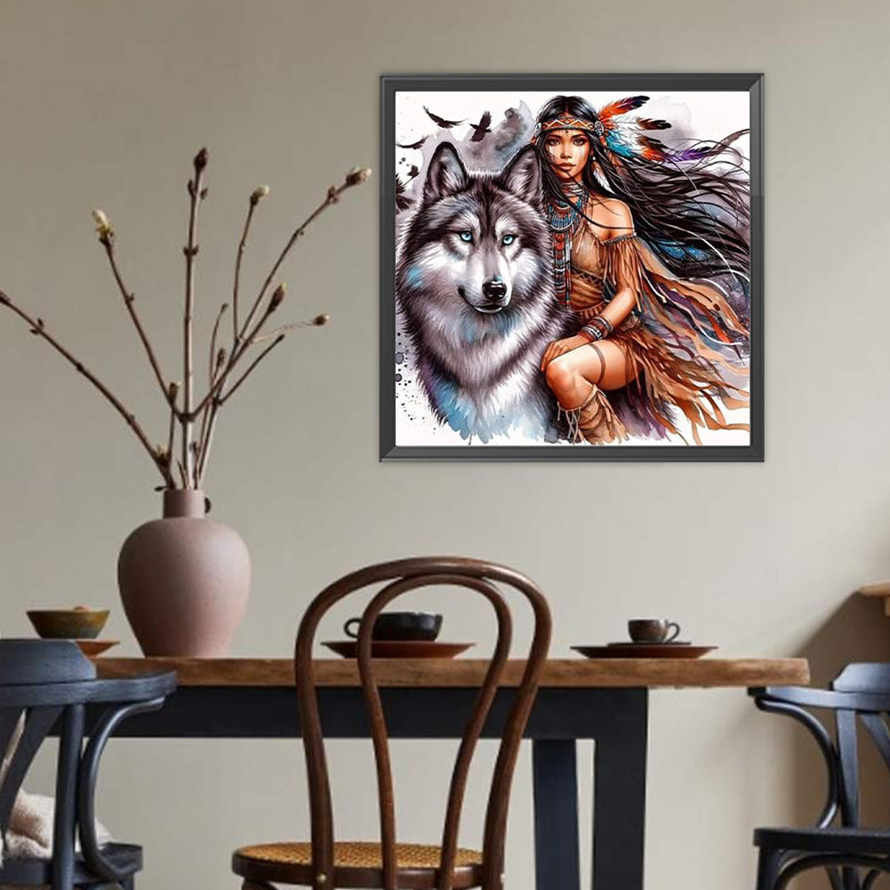 Diamond Painting - Full Round - Girl And Wolf (40*40CM)