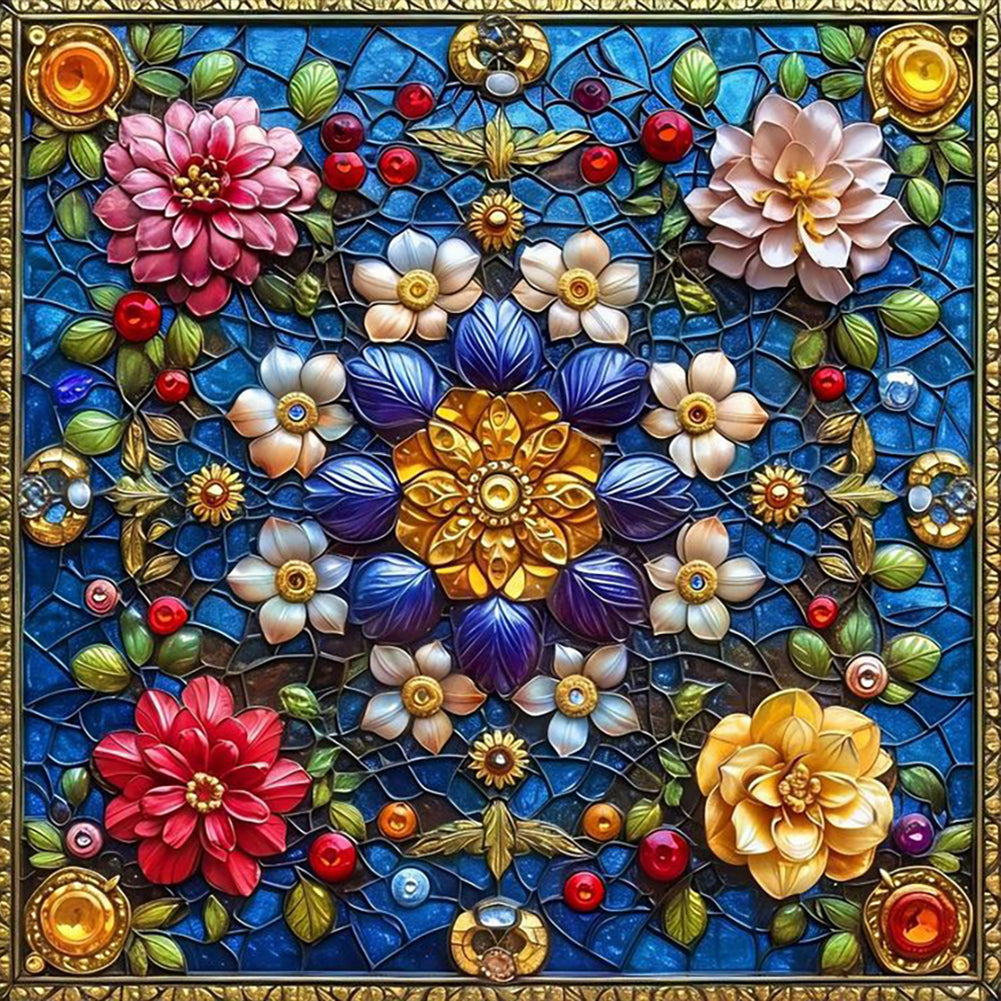 Diamond Painting - Full Round - Glass Style Flowers (40*40CM)