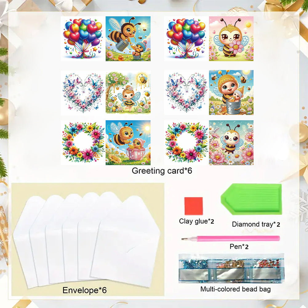 6Pcs Animals DIY Diamond Painting Card Diamond Drawing Card for Adults Beginners
