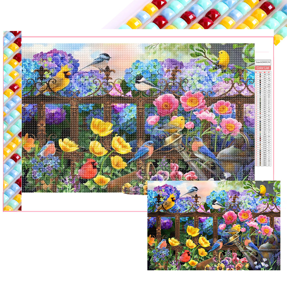 Diamond Painting - Full Square - Birds On Fence (60*40CM)