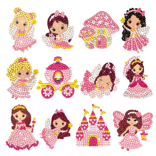 12Pcs Castle Princess DIY Diamond Painting Stickers Arts Diamond Mosaic Sticker