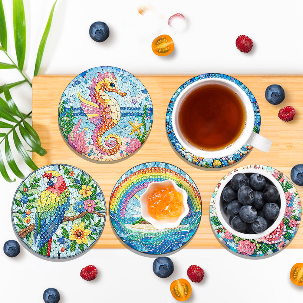 6 Pcs DIY Diamond Painting Coasters Kits with Holder DIY Diamond Art Coaster Set