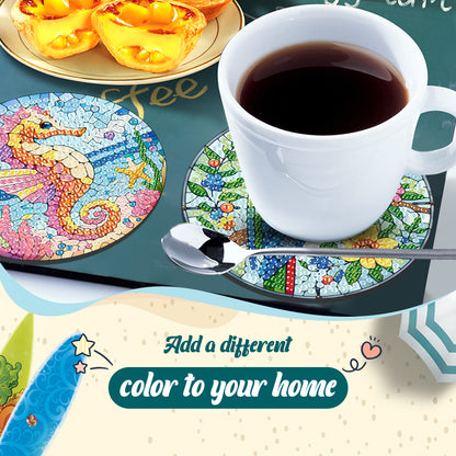 6 Pcs DIY Diamond Painting Coasters Kits with Holder DIY Diamond Art Coaster Set
