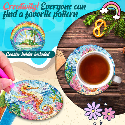 6 Pcs DIY Diamond Painting Coasters Kits with Holder DIY Diamond Art Coaster Set