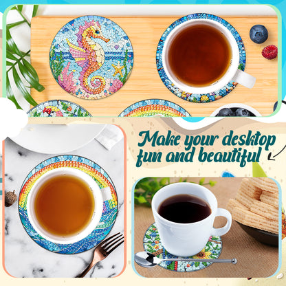 6 Pcs DIY Diamond Painting Coasters Kits with Holder DIY Diamond Art Coaster Set
