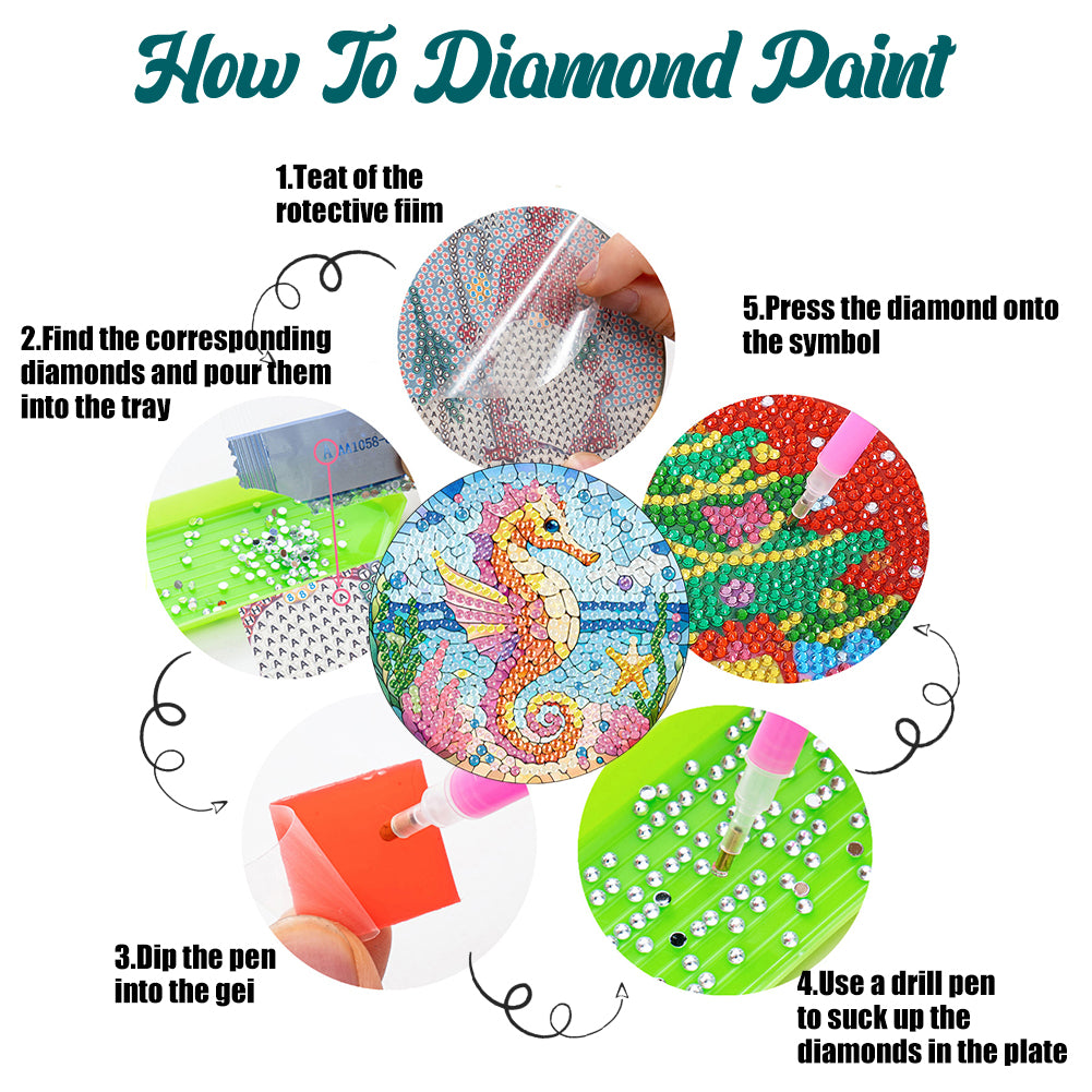 6 Pcs DIY Diamond Painting Coasters Kits with Holder DIY Diamond Art Coaster Set