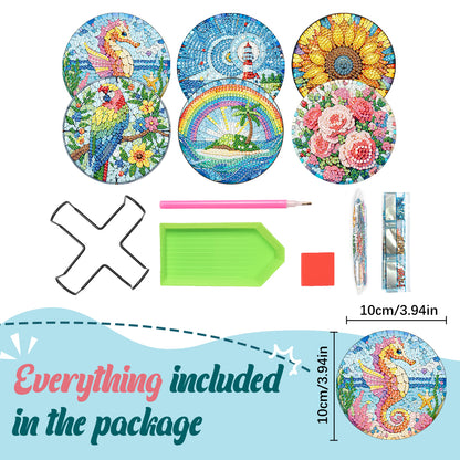 6 Pcs DIY Diamond Painting Coasters Kits with Holder DIY Diamond Art Coaster Set