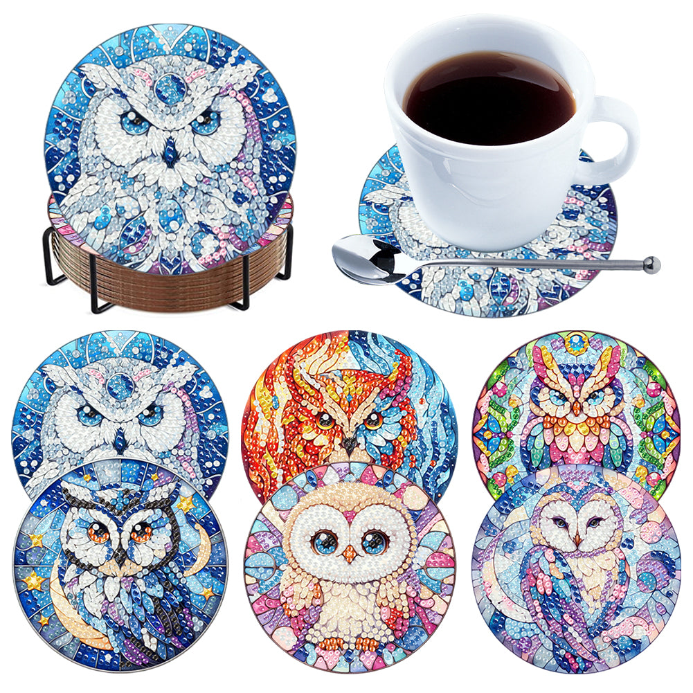 6 Pcs DIY Diamond Painting Coasters Kits with Holder DIY Diamond Art Coaster Set