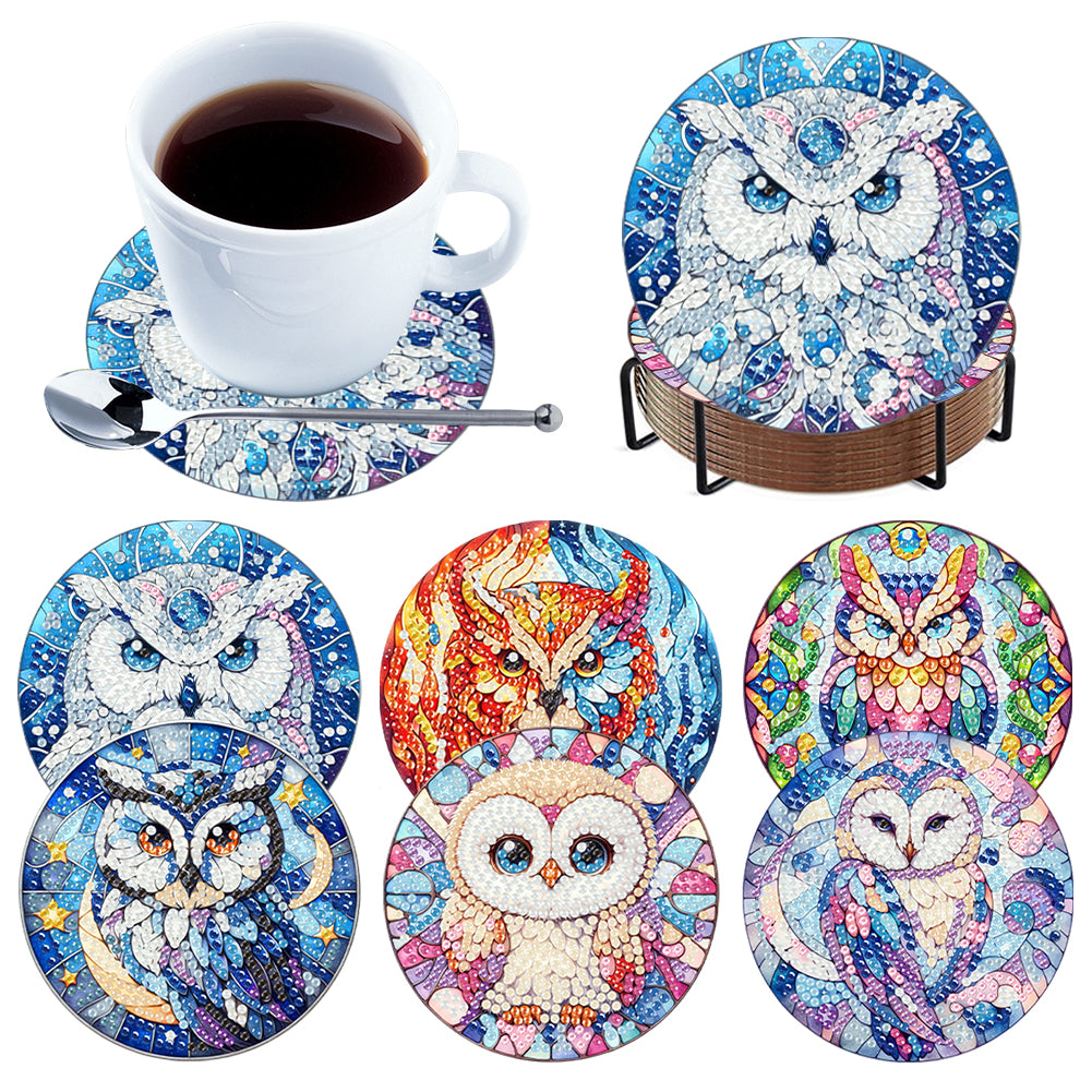 6 Pcs DIY Diamond Painting Coasters Kits with Holder DIY Diamond Art Coaster Set