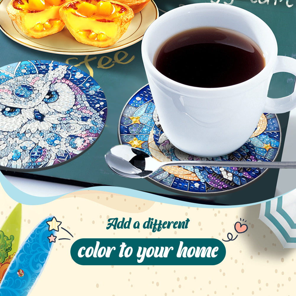 6 Pcs DIY Diamond Painting Coasters Kits with Holder DIY Diamond Art Coaster Set