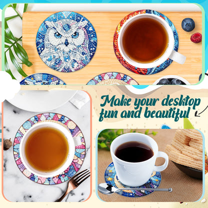 6 Pcs DIY Diamond Painting Coasters Kits with Holder DIY Diamond Art Coaster Set