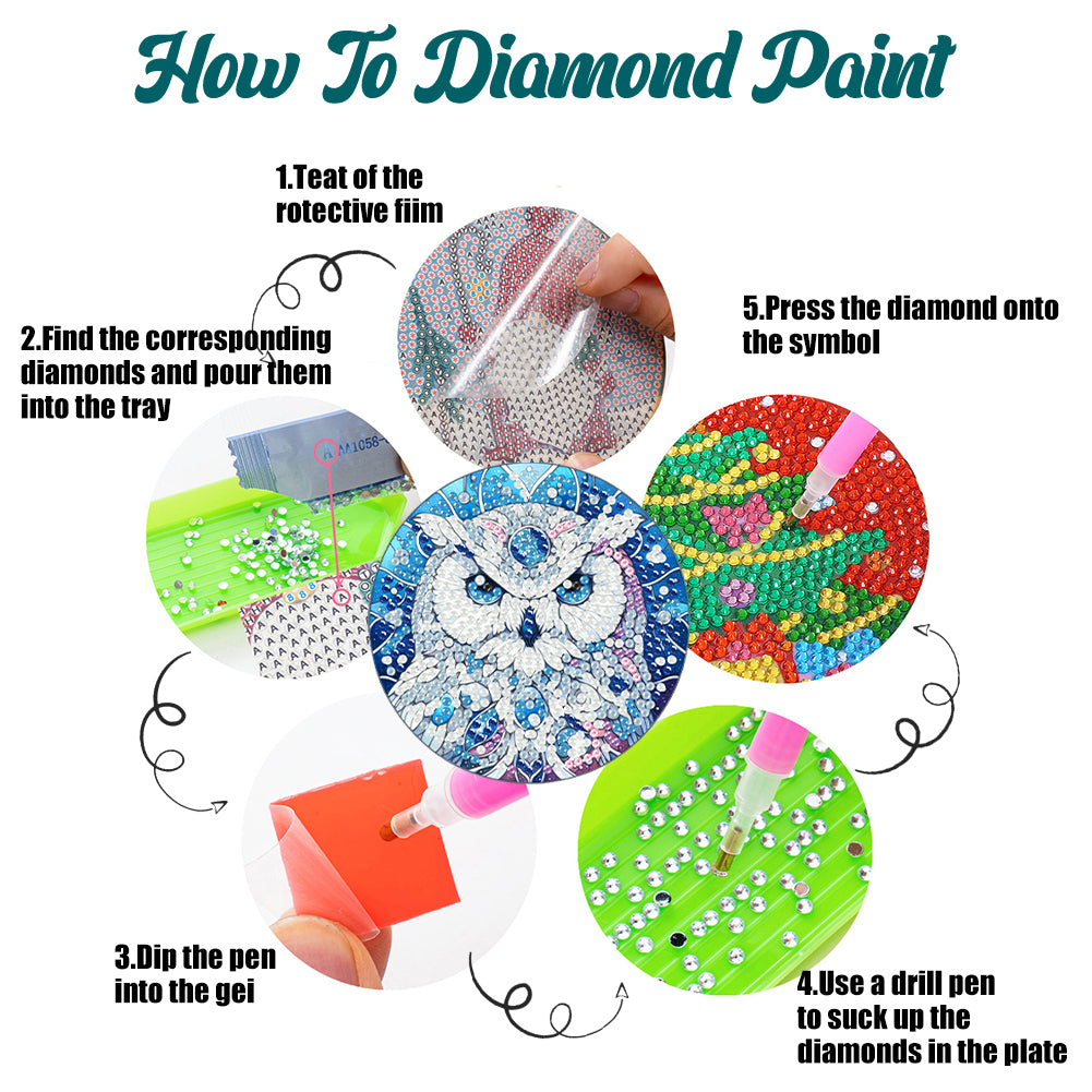 6 Pcs DIY Diamond Painting Coasters Kits with Holder DIY Diamond Art Coaster Set