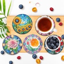 Load image into Gallery viewer, 6pcs Flower DIY Diamond Painting Coasters Kits with Holder for Adult Beginner
