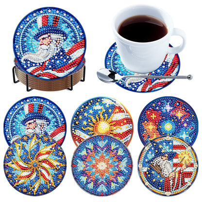 6 Pcs DIY Diamond Painting Coasters Kits with Holder DIY Diamond Art Coaster Set
