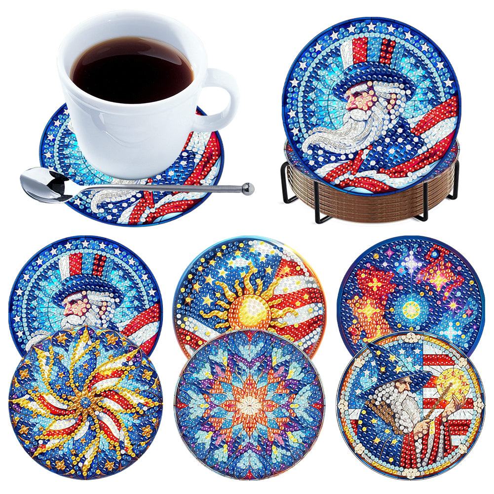 6 Pcs DIY Diamond Painting Coasters Kits with Holder DIY Diamond Art Coaster Set