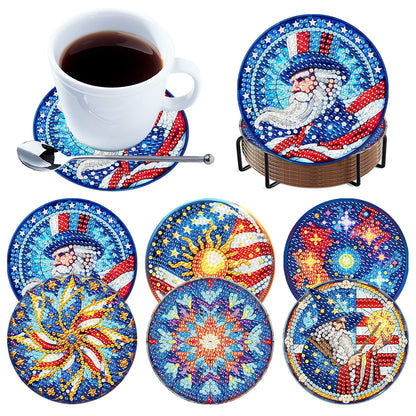 6 Pcs DIY Diamond Painting Coasters Kits with Holder DIY Diamond Art Coaster Set