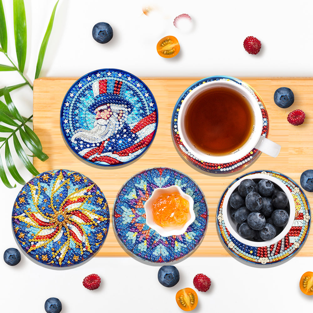 6 Pcs DIY Diamond Painting Coasters Kits with Holder DIY Diamond Art Coaster Set
