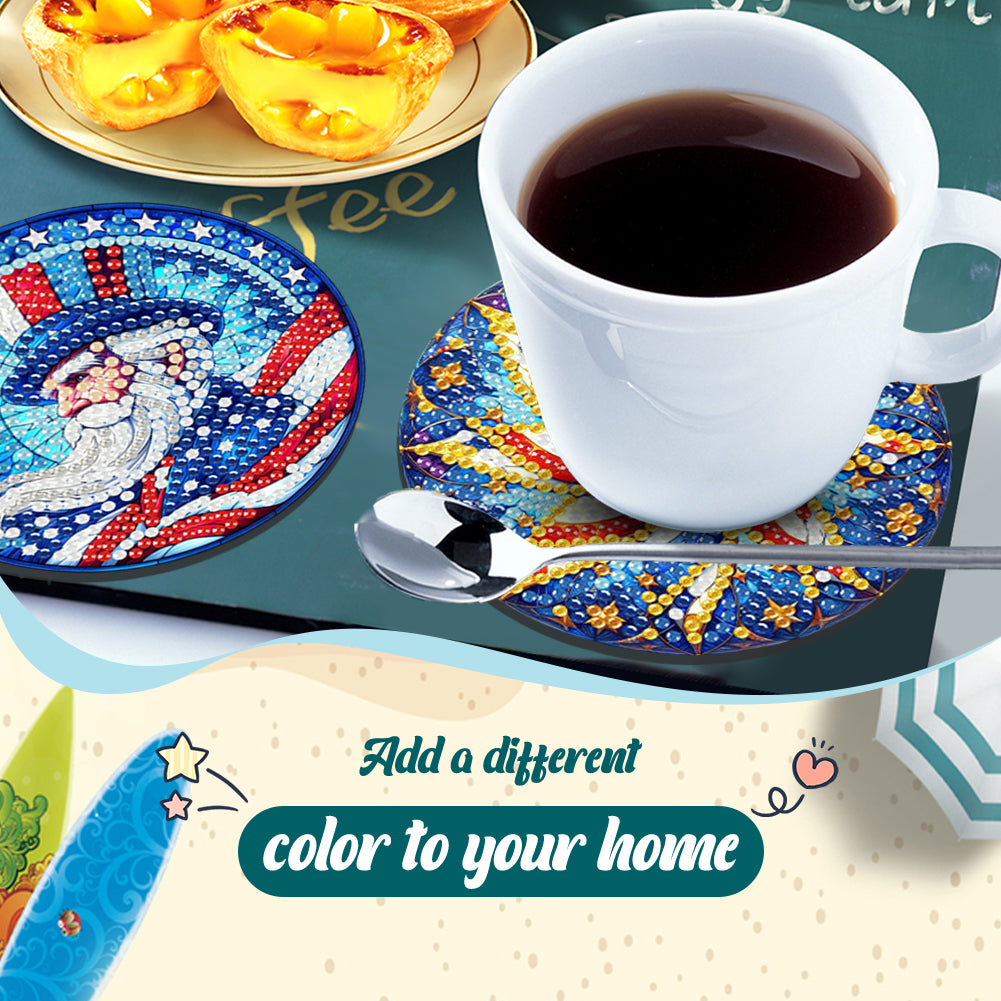 6 Pcs DIY Diamond Painting Coasters Kits with Holder DIY Diamond Art Coaster Set