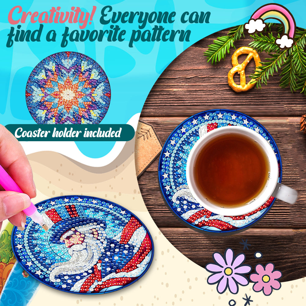 6 Pcs DIY Diamond Painting Coasters Kits with Holder DIY Diamond Art Coaster Set