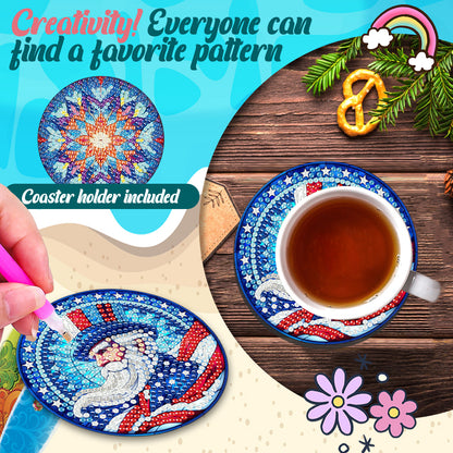 6 Pcs DIY Diamond Painting Coasters Kits with Holder DIY Diamond Art Coaster Set
