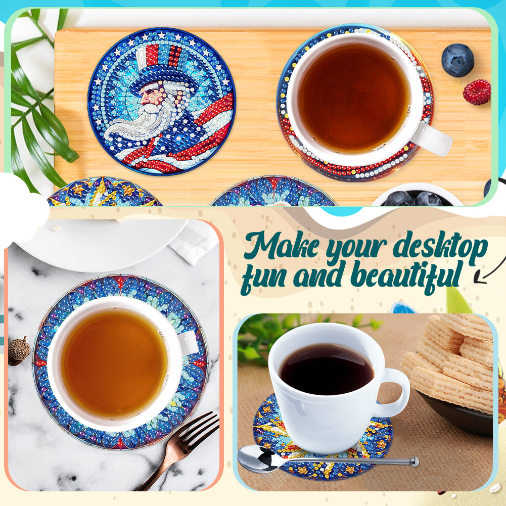 6 Pcs DIY Diamond Painting Coasters Kits with Holder DIY Diamond Art Coaster Set