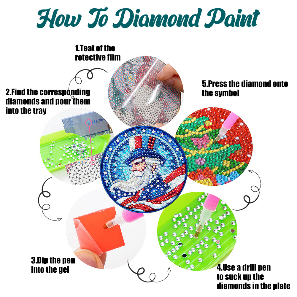 6 Pcs DIY Diamond Painting Coasters Kits with Holder DIY Diamond Art Coaster Set