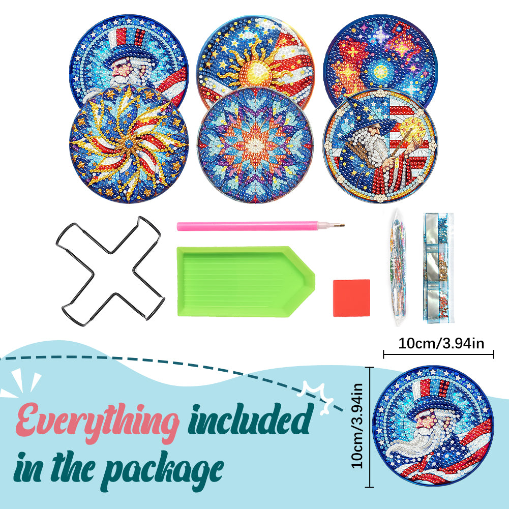 6 Pcs DIY Diamond Painting Coasters Kits with Holder DIY Diamond Art Coaster Set