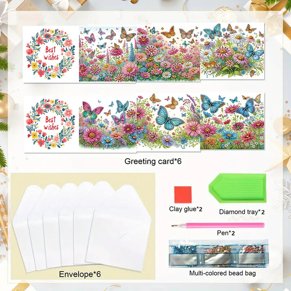 6pcs DIY Diamond Art Greeting Cards 5D Rhinestone Arts Greetings Birthday Card