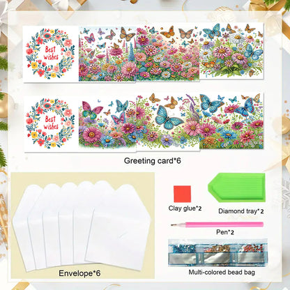 6pcs DIY Diamond Art Greeting Cards 5D Rhinestone Arts Greetings Birthday Card