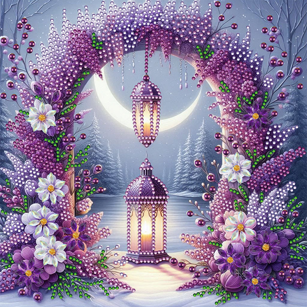 Diamond Painting - Partial Special Shaped - Flower Gate Night Lights (30*30CM)