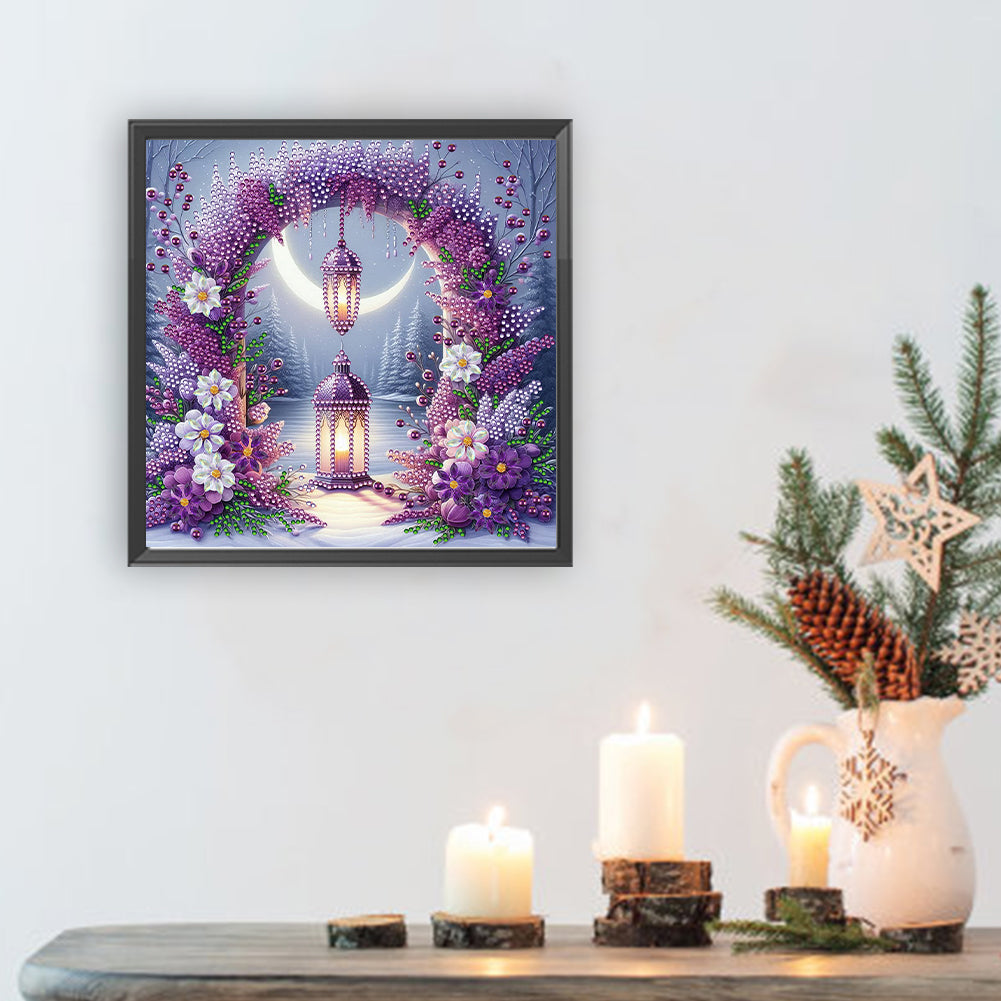Diamond Painting - Partial Special Shaped - Flower Gate Night Lights (30*30CM)
