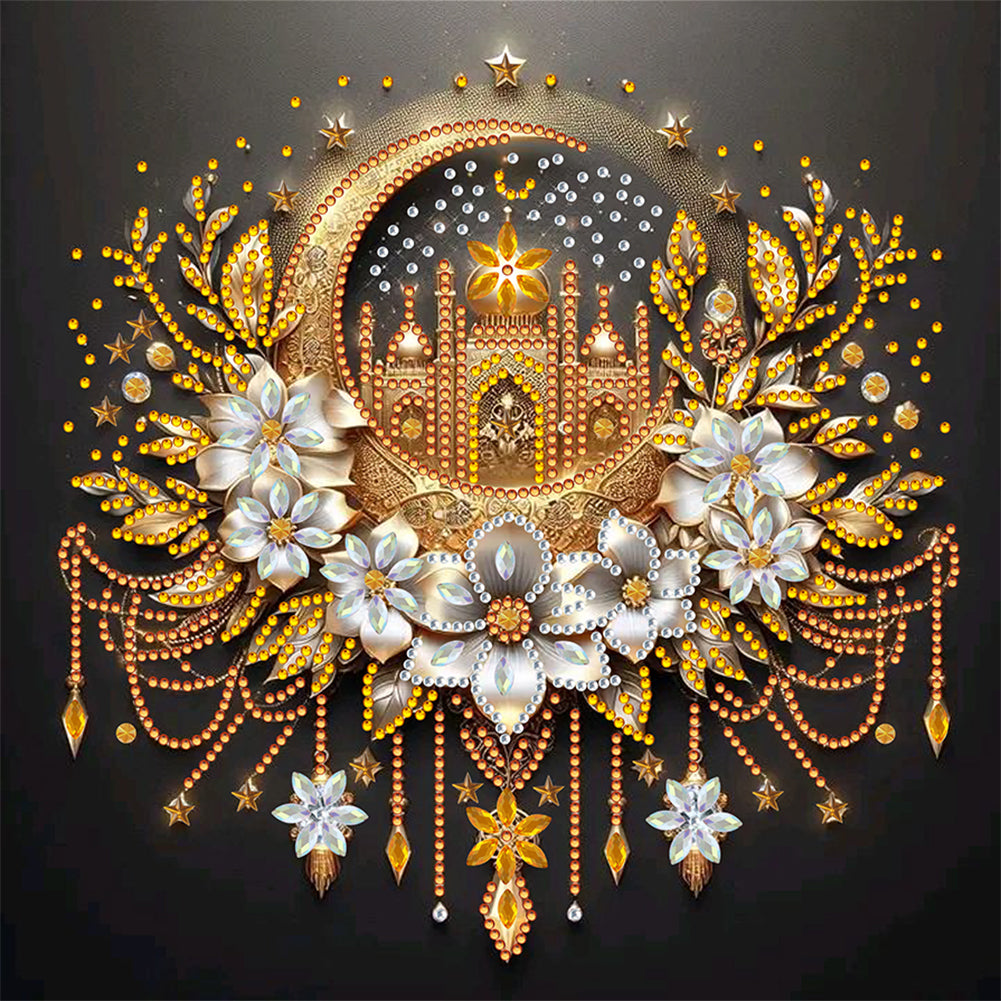Diamond Painting - Partial Special Shaped - Flower Crescent Moon (30*30CM)
