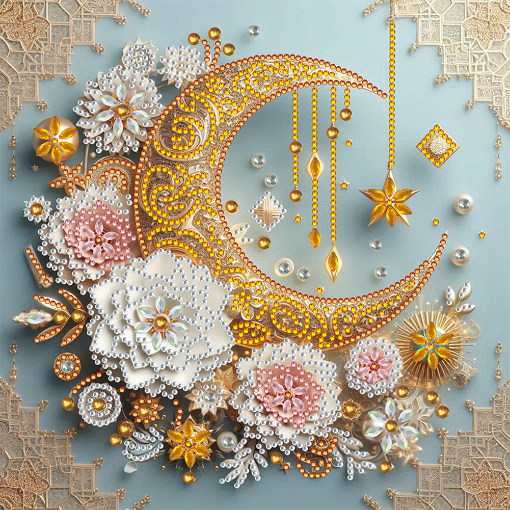 Diamond Painting - Partial Special Shaped - Flower Crescent Moon (30*30CM)