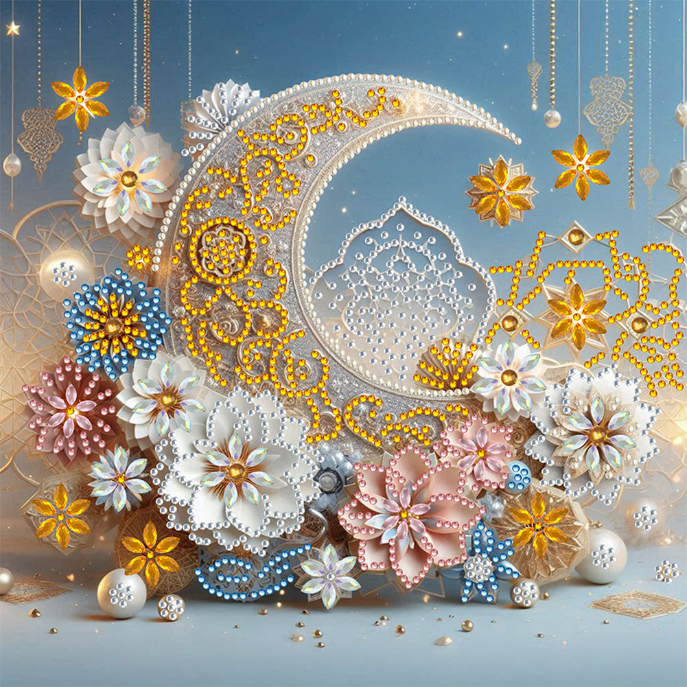 Diamond Painting - Partial Special Shaped - Flower Crescent Moon (30*30CM)